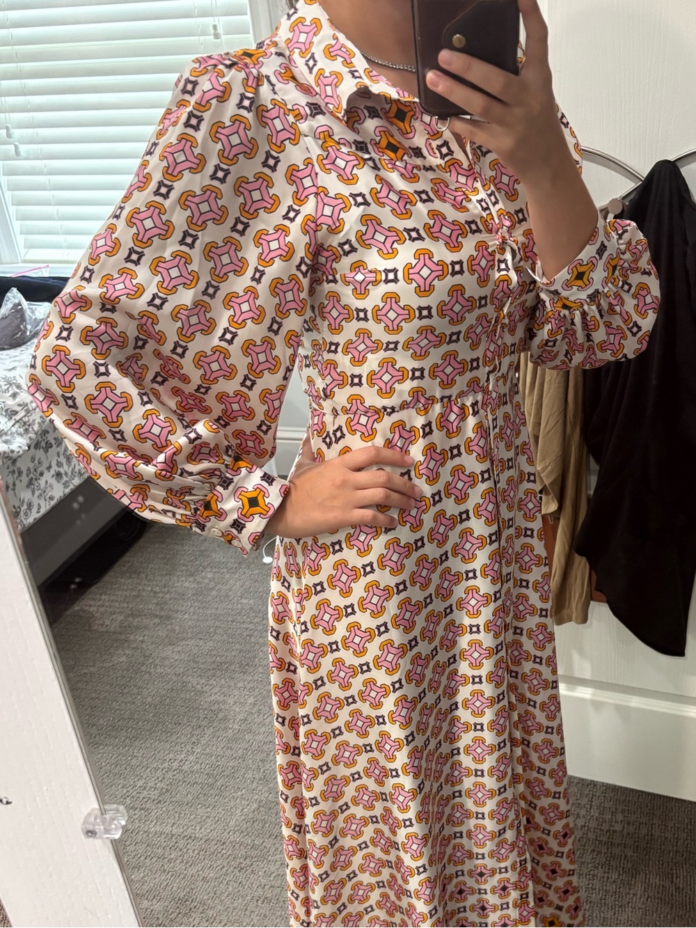 Maje Pink and Cream Geometric Print Maxi Dress